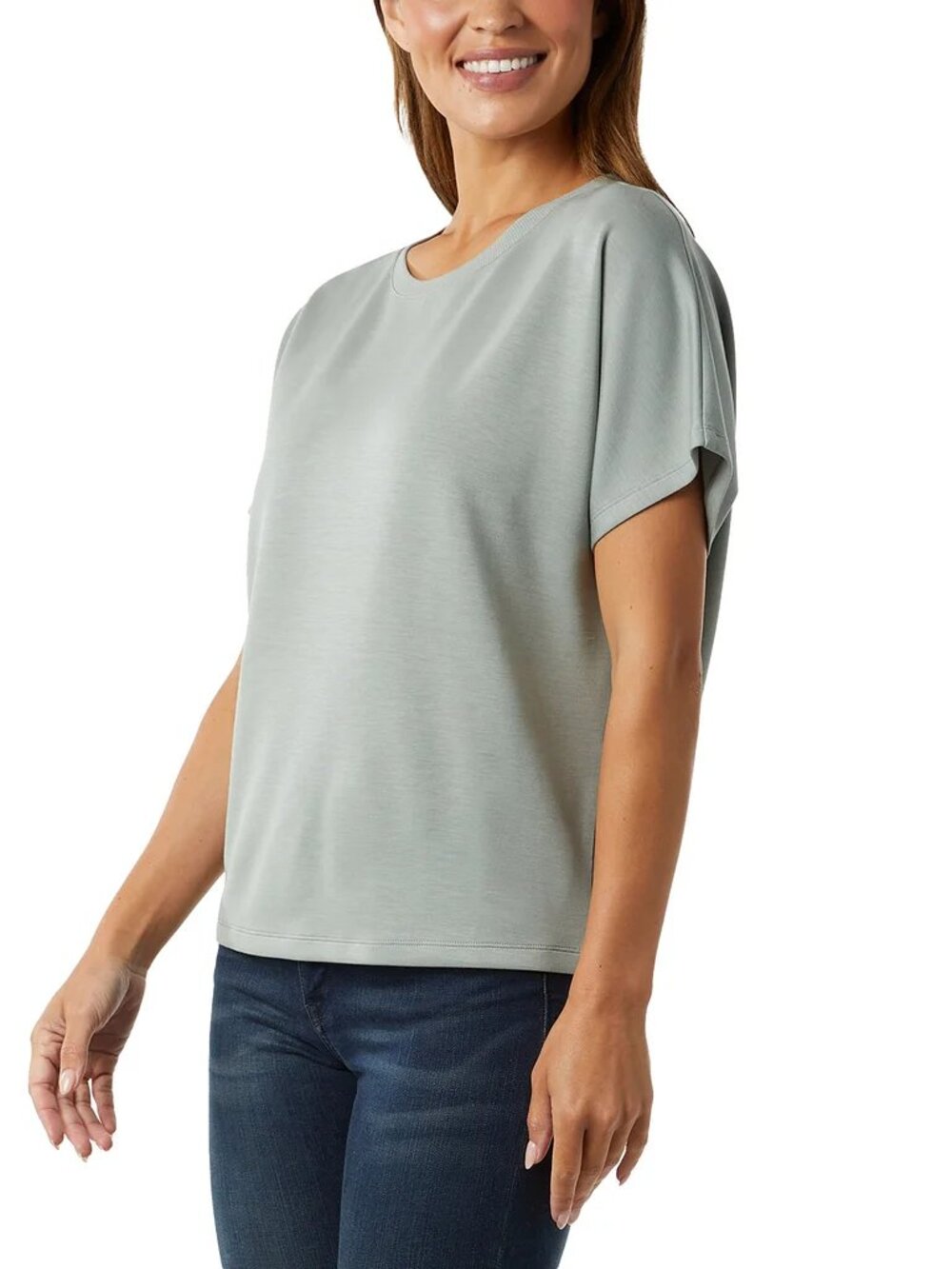 32 Degrees Womens Top Green Blouse Short Dolman Sleeves Crewneck Stretch, XLarge